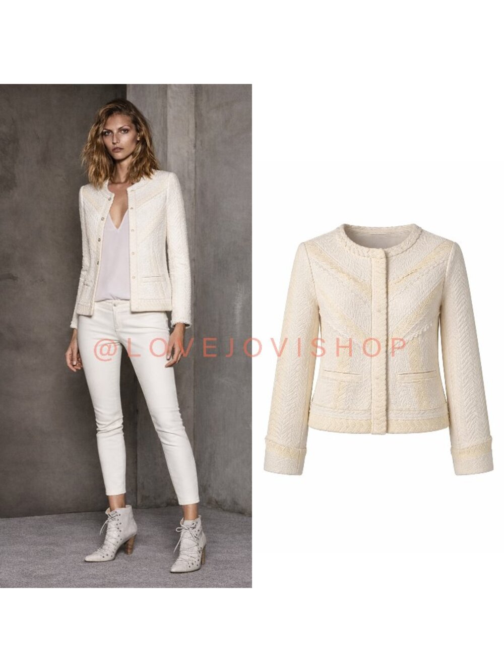 Blazer | IRO Woven Herringbone Jacket in Cream | Runway 2015 | Butter Yellow | S